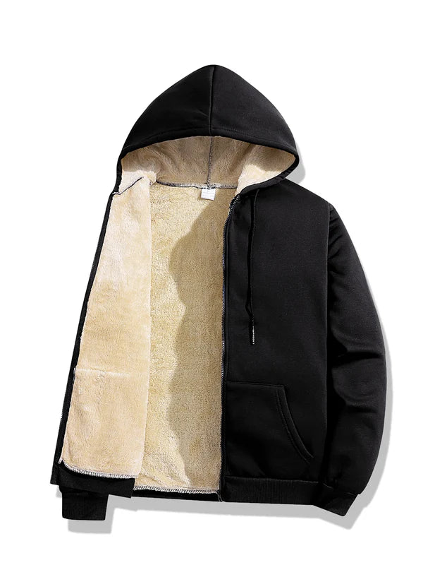 Nirvora Men's Lambswool Fleece Hoodie – Warm Winter Zipper Jacket