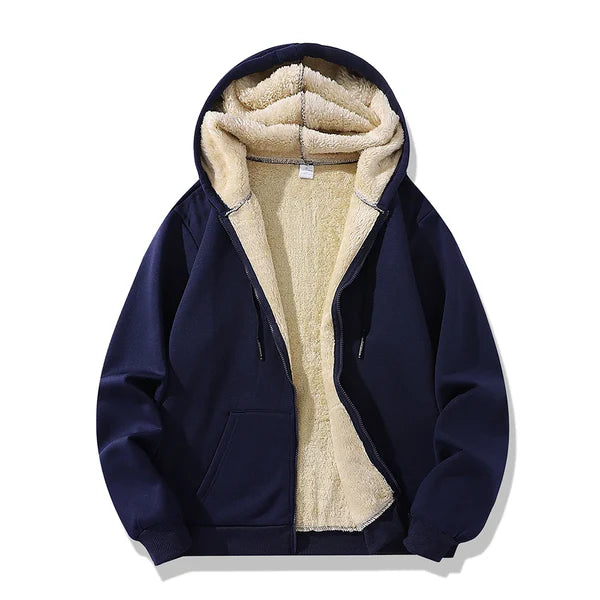 Nirvora Men's Lambswool Fleece Hoodie – Warm Winter Zipper Jacket