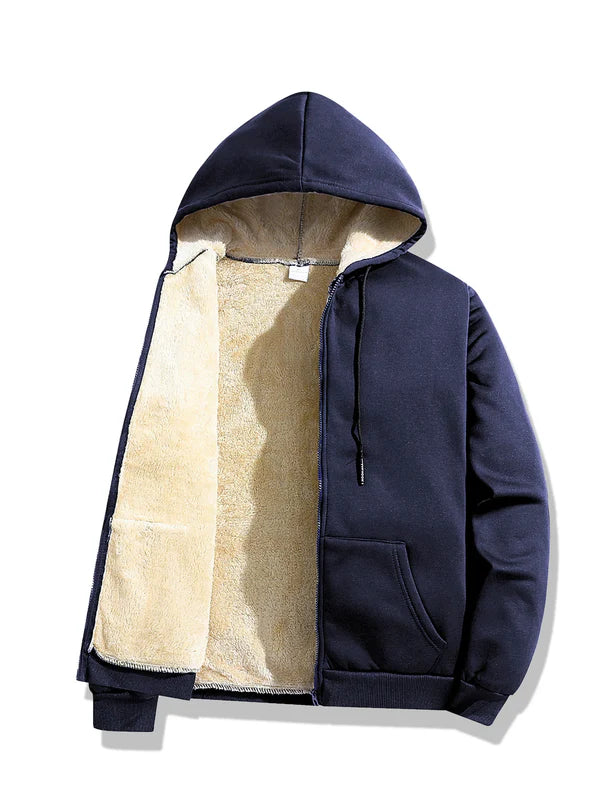 Nirvora Men's Lambswool Fleece Hoodie – Warm Winter Zipper Jacket