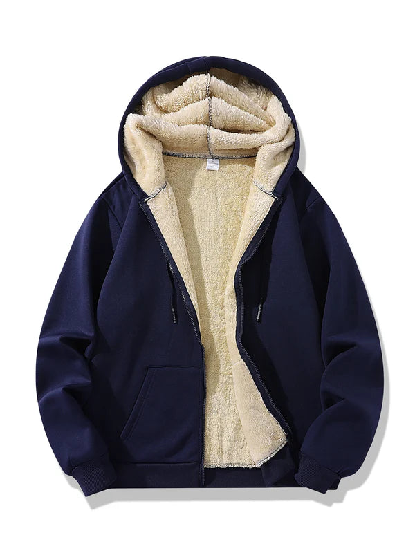 Nirvora Men's Lambswool Fleece Hoodie – Warm Winter Zipper Jacket