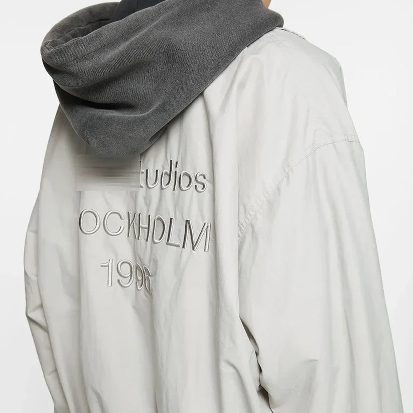 Men's Loose Fit Streetwear Embroidery Stand Collar Coat Jacket