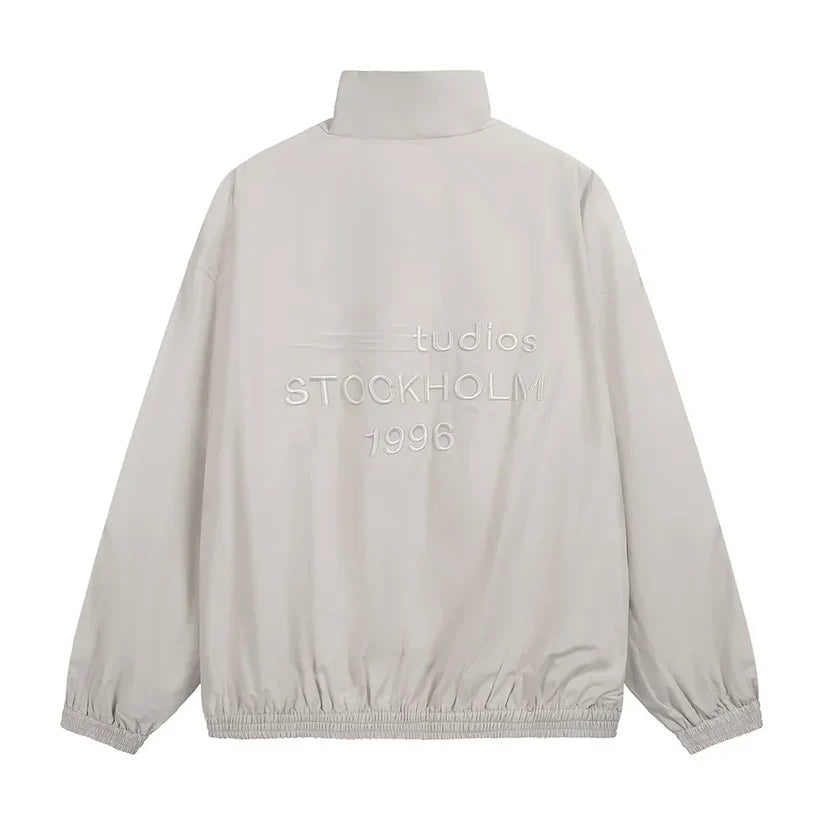 Men's Loose Fit Streetwear Embroidery Stand Collar Coat Jacket