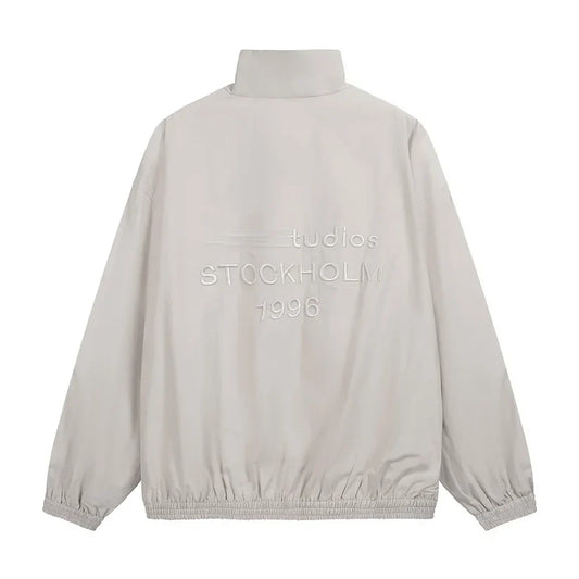 Men's Loose Fit Streetwear Embroidery Stand Collar Coat Jacket