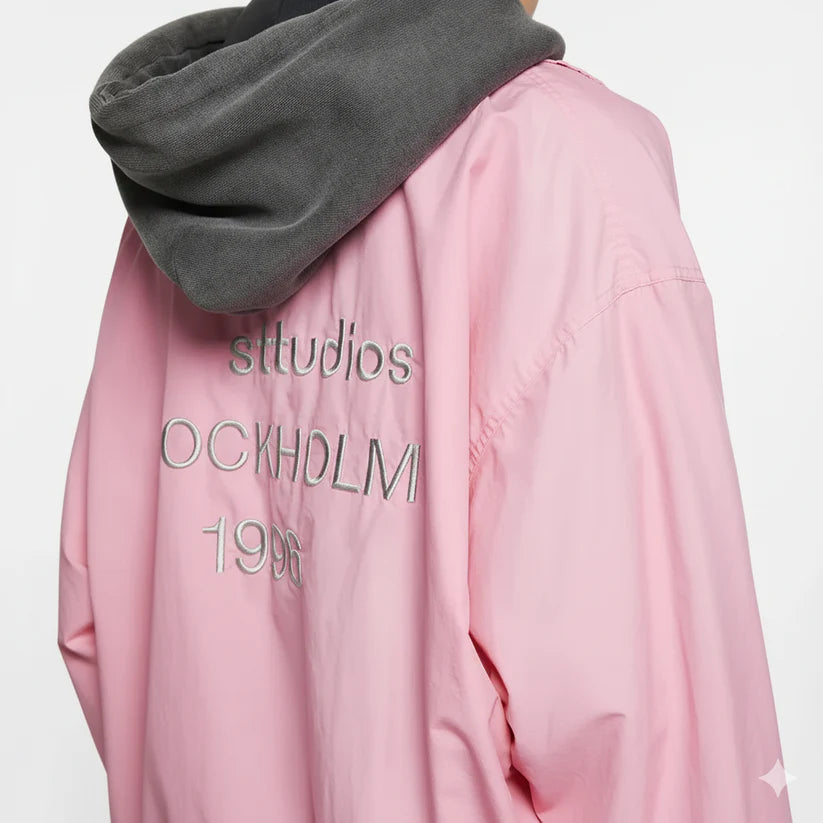 Men's Loose Fit Streetwear Embroidery Stand Collar Coat Jacket