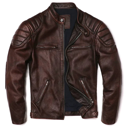 Men's Vintage Brown Genuine Leather Biker Jacket