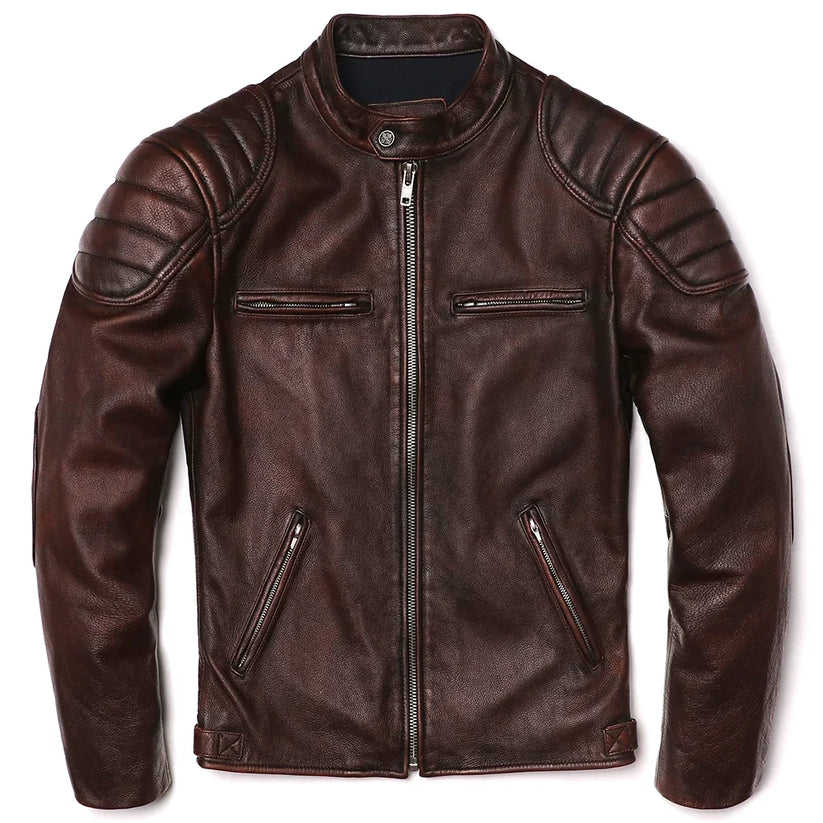 Men's Vintage Brown Genuine Leather Biker Jacket