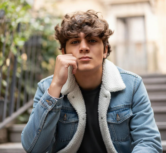 Men's Fleece-Lined Denim Loose Fit Winter Coat Jacket